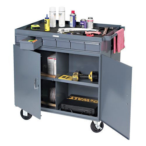Poste de travail &agrave; deux c&ocirc;t&eacute;s mobile et robuste, 1200 lb Capacit&eacute;, Acier, 34" x la, 34" x ha, 24" p, Enti&egrave;rement soud&eacute;, 6 tirroirs Distribution Jean Lapalme