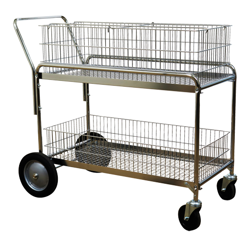 Wire Mesh Office Mail Cart, 250 lbs. Capacity, Chrome, 23-3/4" D x 43" L x 38-1/2" H, Chrome Plated Distribution Jean Lapalme