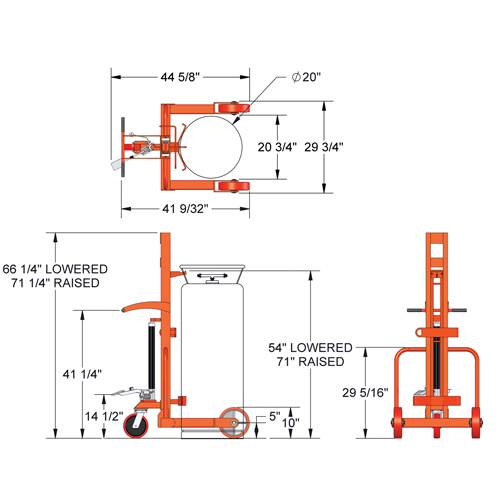 Hydraulic Large Liquid Gas Cylinder Cart HLCC, Polyurethane Wheels, 20" W x 20" D Base, 1000 lbs. Distribution Jean Lapalme