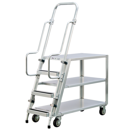 Chariot de pr&eacute;paration en aluminium avec &eacute;chelle, Aluminium, 22" la x 51-1/2" p, 3 tablettes, Capacit&eacute; 800 lb Distribution Jean Lapalme