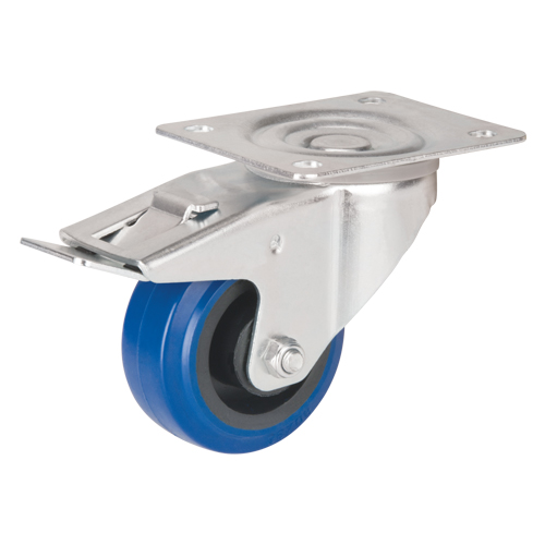 Blue Caster, Swivel with Brake, 3" (76 mm), Rubber, 285 lbs. (129 kg.) Distribution Jean Lapalme