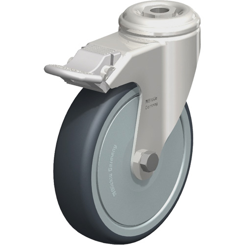 Roulette en &eacute;lastom&egrave;re thermoplastique acier inoxydable, Pivotant avec frein, Diam&egrave;tre 5" (127 mm), Capacit&eacute; 265 lb (120 kg) Distribution Jean Lapalme