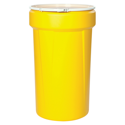 Baril emboîtable en poly&eacute;thyl&egrave;ne, 55 gal. US (45 gal. imp.), Dessus ouvert, Jaune Distribution Jean Lapalme