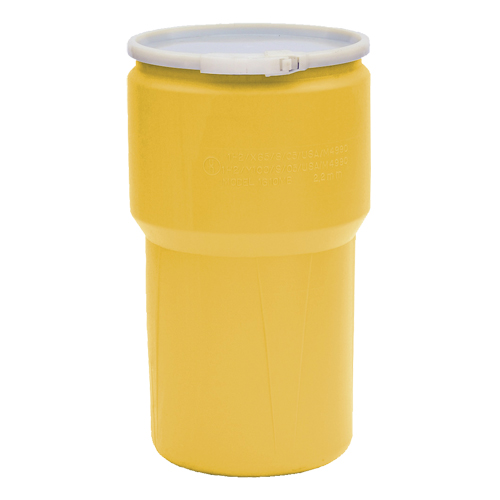 Baril emboîtable en poly&eacute;thyl&egrave;ne, 14 gal. US (11,7 gal. imp.), Dessus ouvert, Jaune Distribution Jean Lapalme
