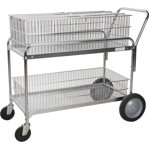 Wire Mesh Office Mail Cart, 250 lbs. Capacity, Chrome, 23" D x 42" L x 38" H, Chrome Plated Distribution Jean Lapalme