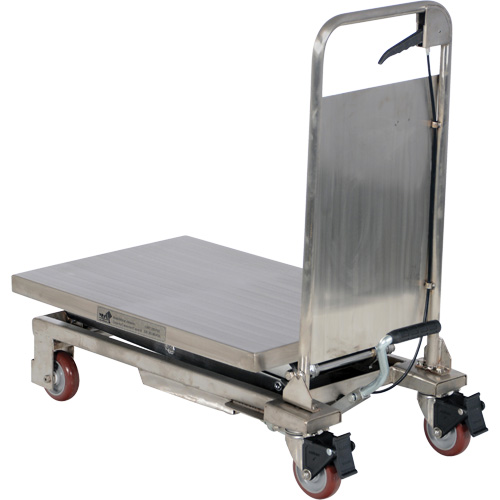 Table &eacute;l&eacute;vatrice hydraulique manuelle &agrave; ciseaux, 27-1/2" lo x 17-3/4" la, Partiellement en acier inoxydable, Capacit&eacute; 220 lb Distribution Jean Lapalme