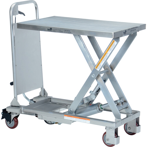 Table &eacute;l&eacute;vatrice hydraulique manuelle &agrave; ciseaux, 27-1/2" lo x 17-5/8" la, Partiellement en acier inoxydable, Capacit&eacute; 400 lb Distribution Jean Lapalme