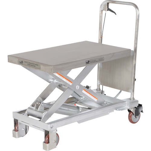 Table &eacute;l&eacute;vatrice hydraulique manuelle &agrave; ciseaux, 32-1/2" lo x 19-1/2 la, Partiellement en acier inoxydable, Capacit&eacute; 1000 lb Distribution Jean Lapalme