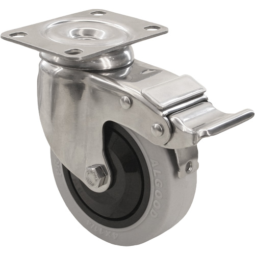 2309 Caster with Double Locking Brake, Swivel with Brake, 4" (101.6 mm), Envirothane Grey, 350 lbs. (158.8 kg.) Distribution Jean Lapalme