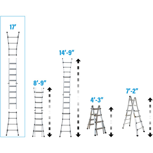 Telescoping Multi-Position Ladder, Aluminum, 300 lbs., CSA Grade 1A Distribution Jean Lapalme
