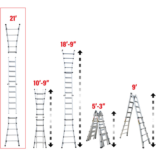 Telescoping Multi-Position Ladder, Aluminum, 300 lbs., CSA Grade 1A Distribution Jean Lapalme
