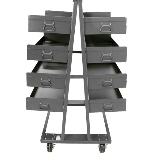 Double-Sided Heavy Duty A-Frame Cart with 8 Large Lipped Trays, 38" x 30" x 63", 2500 lbs. Capacity Distribution Jean Lapalme