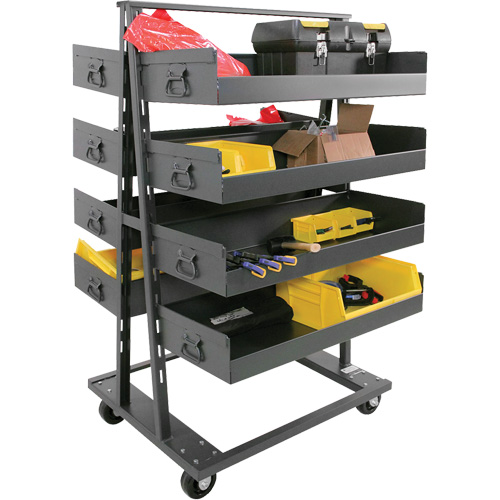 Double-Sided Heavy Duty A-Frame Cart with 8 Large Lipped Trays, 38" x 30" x 63", 2500 lbs. Capacity Distribution Jean Lapalme