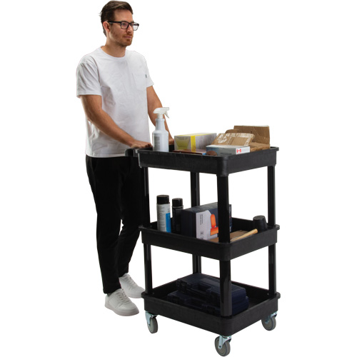 Utility Cart with Deep Lip Shelf, 3 Tiers, 19" x 39-1/2" x 28-1/4", 330 lbs. Capacity Distribution Jean Lapalme