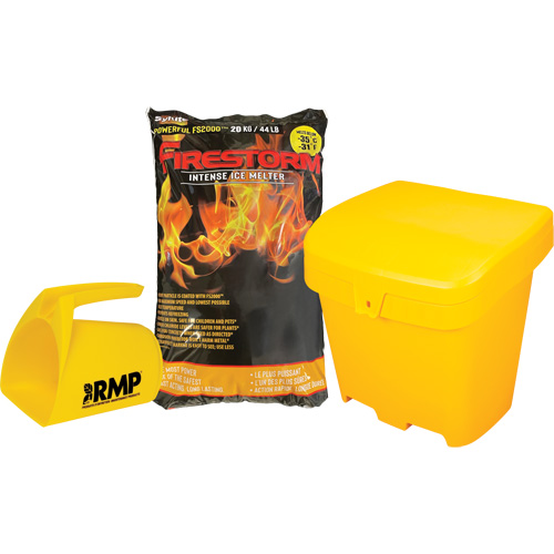 Ensemble de produit de d&eacute;glaçage intense Firestorm avec 56 sacs, Sac, 44 lb (20 kg), Point de fonte -32°C (-25°F) Distribution Jean Lapalme
