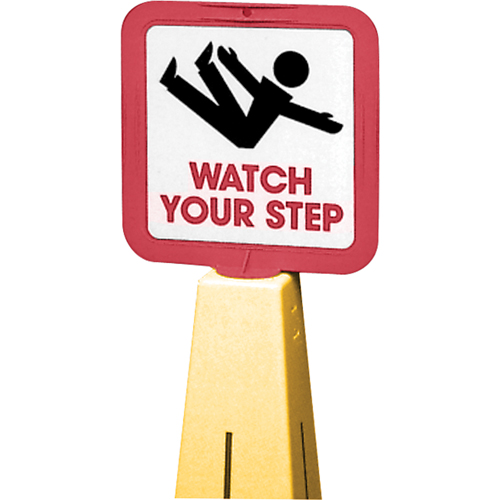 C&ocirc;nes de d&eacute;viation - &eacute;tiquettes de message  Watch Your Step , Adh&eacute;sif, Anglais avec pictogramme Distribution Jean Lapalme
