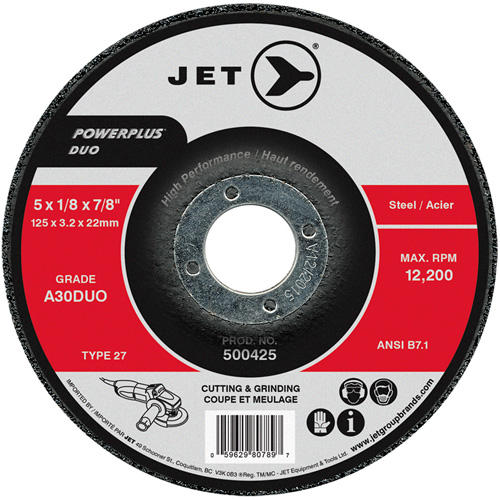Meule/disque de coupe POWERPLUS DUO, 5" x 1/8", Arbre de 7/8", Type 27, Grain de A30DUO Distribution Jean Lapalme