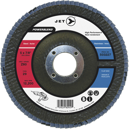 POWERBLEND Flap Disc, 5" x 7/8", Type 29, Z40 Grit, Zirconia Alumina Distribution Jean Lapalme
