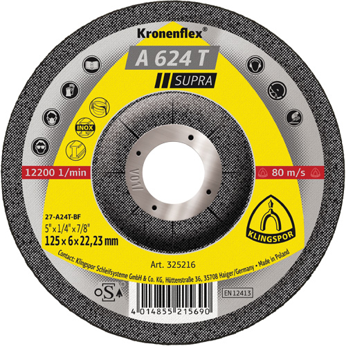 A 624 T Supra Kronenflex&reg; Grinding Disc, 5" x 1/4", 7/8" Arbor Distribution Jean Lapalme