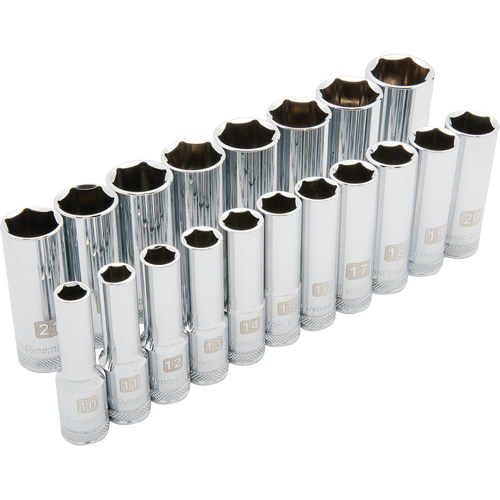 Jeu de douilles m&eacute;triques, 19 Mcx, Prise de 1/2", Profond Distribution Jean Lapalme