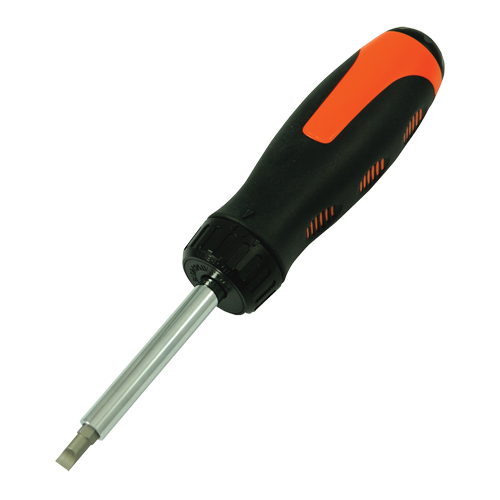 Ratcheting Multibit Screwdriver, 10-3/5" L, Cushion Grip Handle Distribution Jean Lapalme