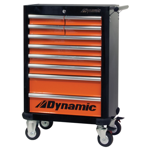 Armoire &agrave; outils mobile, 10 tiroirs, 28" la x 18" p x 43-1/4" h, Noir/Orange Distribution Jean Lapalme
