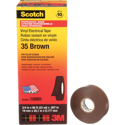 Scotch&reg; Vinyl Colour Coding Electrical Tape, 19 mm (3/4") W x 20 m (66') L, 7 mils, Brown Distribution Jean Lapalme