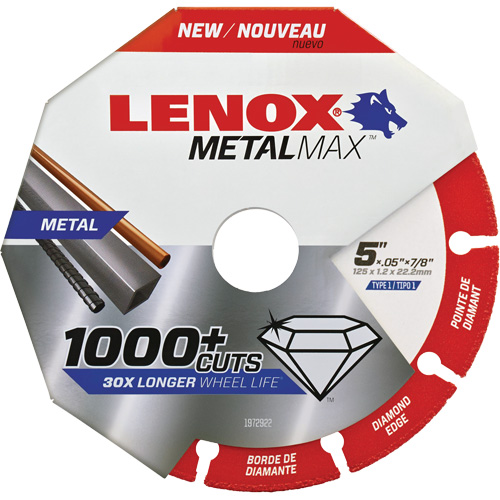MetalMax Cut-Off Wheel, 5" x 0.05", 7/8" Arbor, Type 1, Diamond, 12200 RPM Distribution Jean Lapalme
