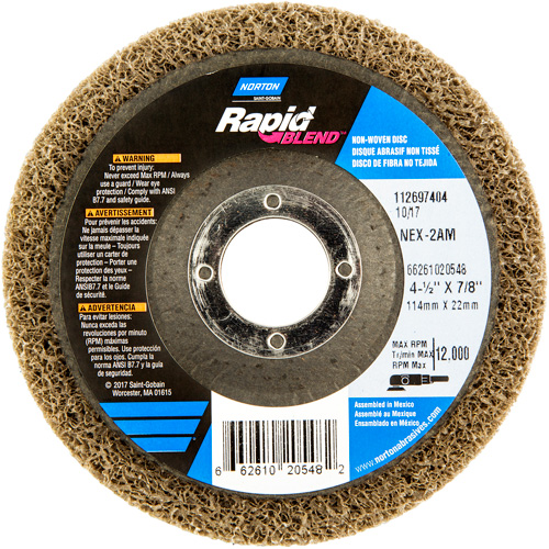 4-1/2X7/8 RAPID FINISH WHEEL NEX-2AM MED, 4-1/2" Dia., Medium Grit, Aluminum Oxide Distribution Jean Lapalme