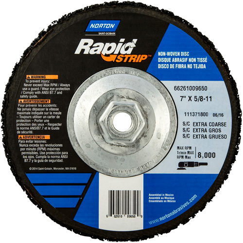 Disques &agrave; moyeu d&eacute;port&eacute; non tiss&eacute;s pour d&eacute;capage rapide Bear-Tex, 7" dia., Grain Extra grossier, Carbure de silicium Distribution Jean Lapalme