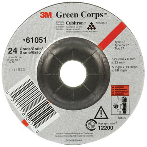 Green Corps Flexible Grinding Wheel, 5" x 1/4", 7/8" Arbor, Ceramic, Type 1 Distribution Jean Lapalme