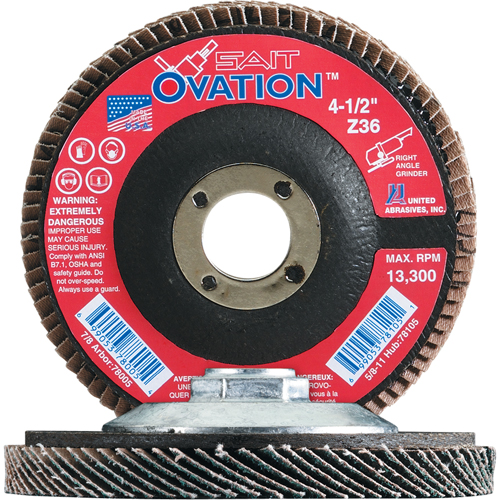 Ovation Flap Disc, 4-1/2" x 7/8", Type 27, 36 Grit, Zirconium Distribution Jean Lapalme