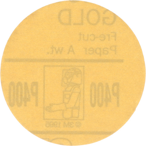 Gold Hookit Disc, 3" Dia., P400 Grit, Aluminum Oxide, C-Weight Distribution Jean Lapalme