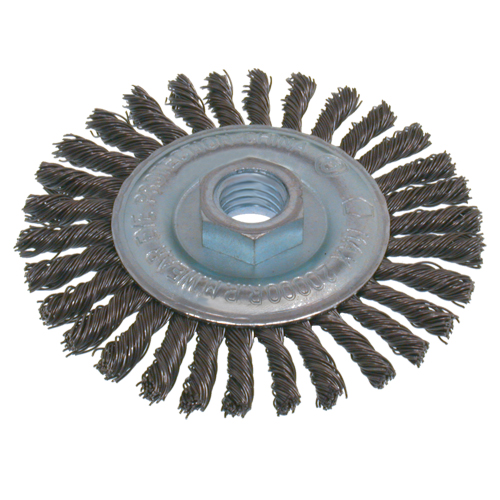 Economy High Speed Stringer Bead Knot Wire Wheel Brush, 6" Dia., 0.02" Fill, 5/8"-11 Arbor, Steel Distribution Jean Lapalme