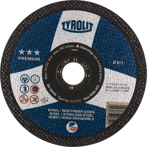 Premium 2 In 1 Thincut Cut-Off Wheel, 7" x 1/16", 7/8" Arbor, Type 1, Aluminum Oxide, 8600 RPM Distribution Jean Lapalme