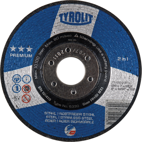Meule 2-en-1 de premi&egrave;re qualit&eacute;, 6" x 9/32", Arbre 7/8", Type 27 Distribution Jean Lapalme