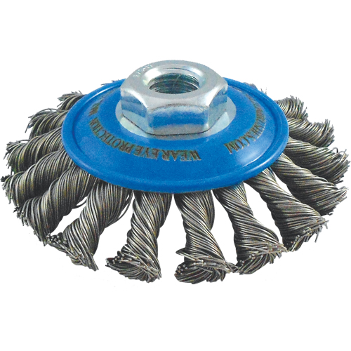 Brosses soucoupes &agrave; fils nou&eacute;s, Dia. 5", Fils 0,02", Arbre 5/8"-11, Acier inoxydable Distribution Jean Lapalme