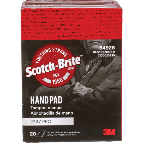 Tampons manuels Scotch-Brite 7447, Oxyde d'aluminium, 9" x 6", Grain Tr&egrave;s fin Distribution Jean Lapalme
