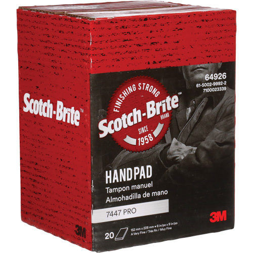 Tampons manuels Scotch-Brite 7447, Oxyde d'aluminium, 9" x 6", Grain Tr&egrave;s fin Distribution Jean Lapalme
