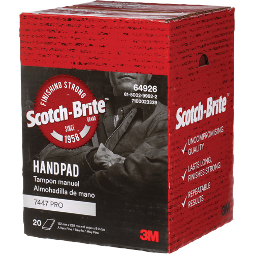 Tampons manuels Scotch-Brite 7447, Oxyde d'aluminium, 9" x 6", Grain Tr&egrave;s fin Distribution Jean Lapalme