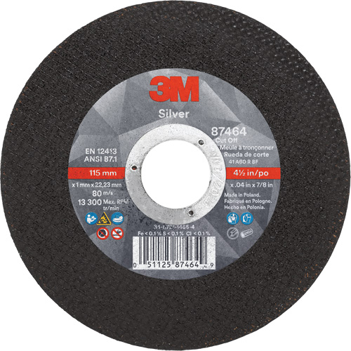 Meule &agrave; tronçonner Silver, 4-1/2" x 0,04", Arbre de 7/8", Type 1, C&eacute;ramique, 13 300 Tr/min Distribution Jean Lapalme