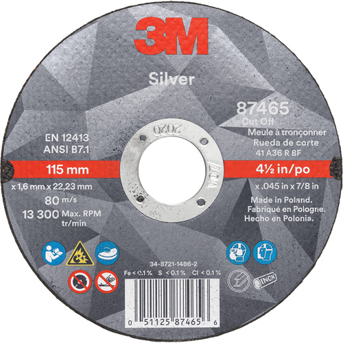 Meule &agrave; tronçonner Silver, 4-1/2" x 0,045", Arbre de 7/8", Type 1, C&eacute;ramique, 13 300 Tr/min Distribution Jean Lapalme