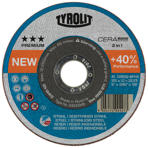 Cerabond Cutting Disc, 5" x 0.045", 7/8" Arbor, Type 1, Ceramic, 12250 RPM Distribution Jean Lapalme