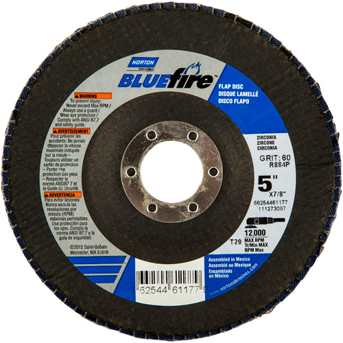 Disque &agrave; lamelles BlueFire, 5" x 7/8", Type 29, Grain 36, Alumine de zirconium Distribution Jean Lapalme