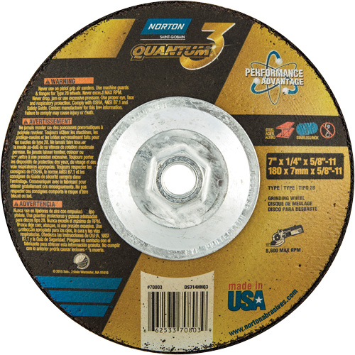 Quantum3 SG Saucer Wheel, 7" x 1/4", 5/8"-11 Arbor, Ceramic Alumina, Type 28 Distribution Jean Lapalme
