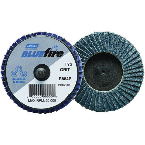 Mini disque &agrave; lamelles plates en plastique BlueFire R884P, 2" x Type 27, Grain P60, Alumine de zirconium Distribution Jean Lapalme