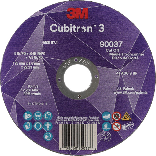 Meule &agrave; tronçonner Cubitron 3, 5" x 0,045", Arbre de 7/8", Type 1, C&eacute;ramique, 12250 Tr/min Distribution Jean Lapalme