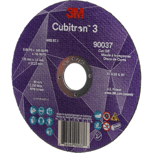 Meule &agrave; tronçonner Cubitron 3, 5" x 0,045", Arbre de 7/8", Type 1, C&eacute;ramique, 12250 Tr/min Distribution Jean Lapalme