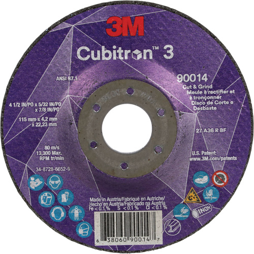 Cubitron 3 Cut & Grind Wheel, 4-1/2" x 5/32", 7/8" Arbor, Type T27, 36+ Grit, Ceramic Distribution Jean Lapalme