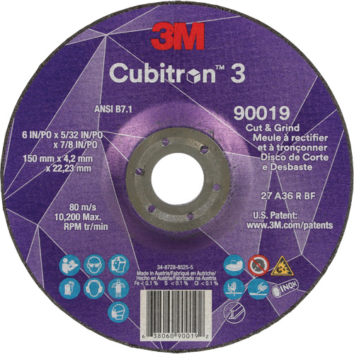 Cubitron 3 Cut & Grind Wheel, 6" x 5/32", 7/8" Arbor, Type T27, 36+ Grit, Ceramic Distribution Jean Lapalme